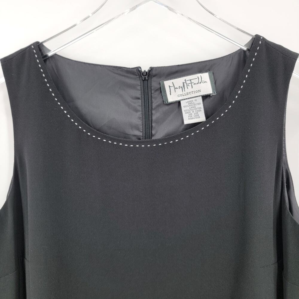 Mary McFadden Dress Womens 12 Black Sheath Lined White Stitch Neckline - Picture 11 of 14